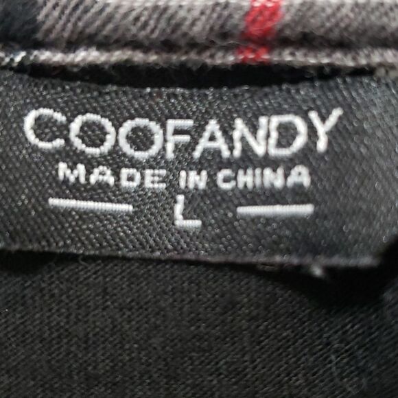 Coofandy large black top, long sleeved, plaid collar, minamalist. - Picture 6 of 8